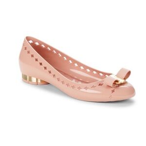 Salvatore Ferragamo Pink Flats with Bow and Studded Edges